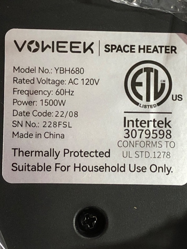 Photo 3 of 24" Space Heater, Voweek 1500W PTC Fast Heating Ceramic Heater for Office, Large Room, Indoor Use, Bedroom, Electric Heater with Thermostat, Remote, 3 Modes, ETL Certified, 12H Timer, 90° Oscillating Black