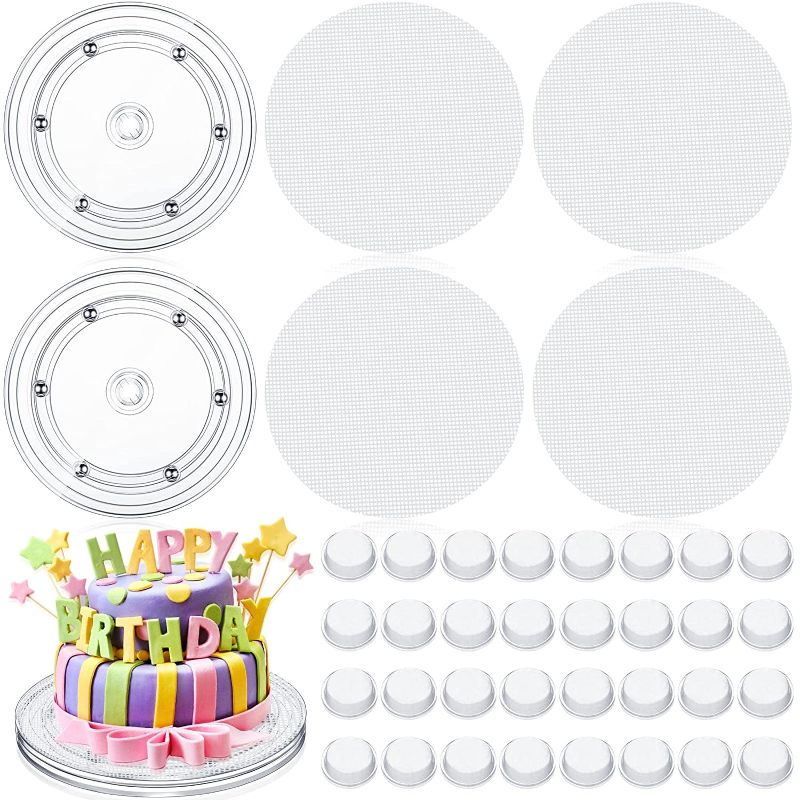 Photo 1 of 38 Pieces Cookie Turntable Decorating Acrylic Cookie Turntable with Silicone Mesh Mats and Rubber Feet Bumpers Sugar Cake Cookie Decorating Supplies Icing Cookie Decorating Kit