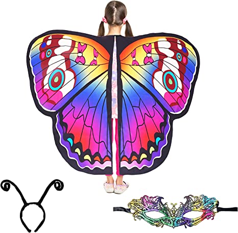 Photo 1 of Butterfly Wings Shawl Halloween Costume Ladies Cape 3PCS Butterfly Shawl Party Costume Cloak with Lace Mask Antenna Headband 