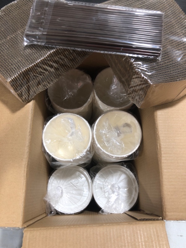 Photo 2 of [100 Pack] 12 oz Paper Coffee Cups, Disposable Paper Coffee Cup with Lids, Sleeves, and Stirrers, Hot/Cold Beverage Drinking Cup for Water, Juice, Coffee or Tea, Suitable for Home, Shops and Cafes White-12OZ
