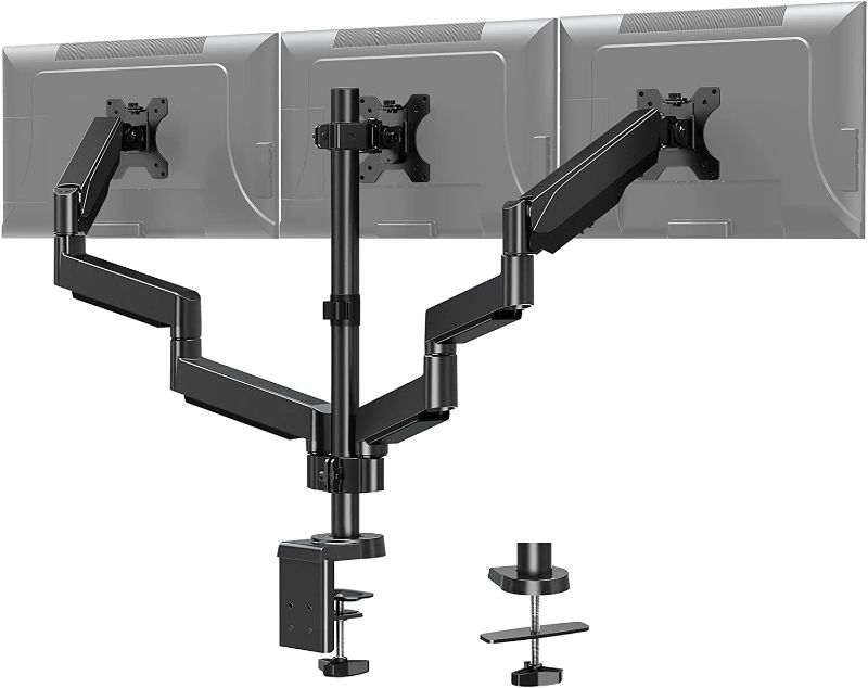 Photo 1 of MOUNT PRO Triple Monitor Desk Mount - Articulating Gas Spring Monitor Arm, Removable VESA Mount Desk Stand with Clamp and Grommet Base - Fits 13 to 27 Inch LCD Computer Monitors
