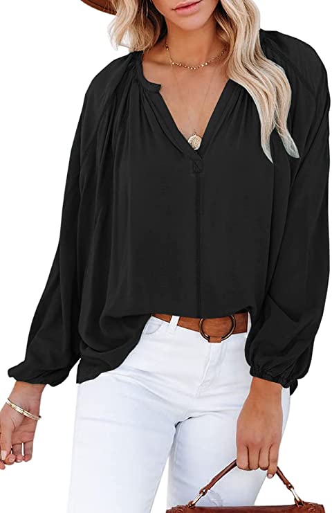 Photo 1 of Bigeoosh Womens Loose Lantern Long Sleeve Blouse V Neck Plain T Shirt Dolman Casual Blouses Tops
SIZE M 