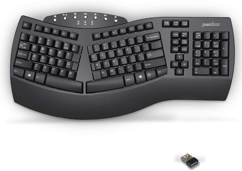 Photo 1 of Perixx Periboard-612 Wireless Ergonomic Split Keyboard with Dual Mode 2.4G and Bluetooth Feature, Compatible with Windows 10 and Mac OS X System, Black, US English Layout, (11354)

