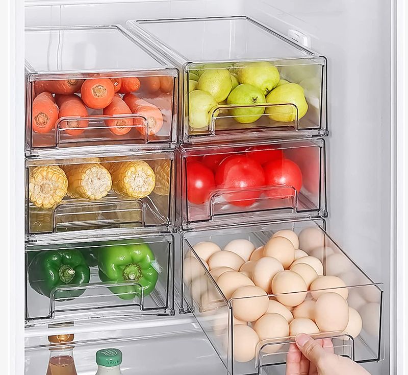 Photo 1 of YouLike 4pack Clear Pull-Out Bin Stackable Refrigerator Organizer Drawer Plastic Cabinets Pantry Storage Containers for Bedrooms Home Office Closet & Shoe Organization(13.5”x8.5”x4.5”)
