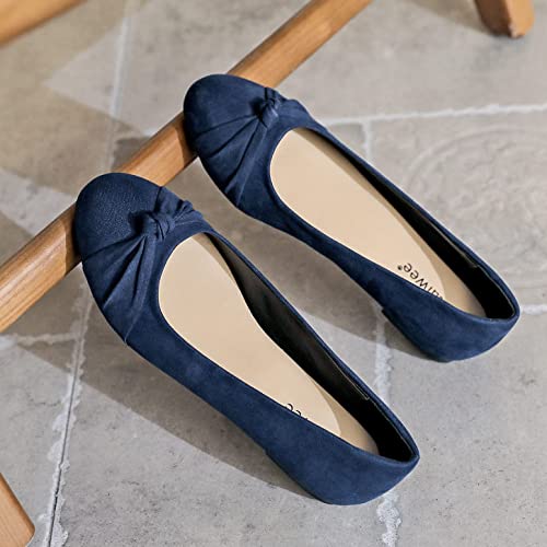 Photo 1 of Ataiwee Women's Flats Shoes - Round Toe Casual Office Suede Navy Work Ballet Shoes. - 7