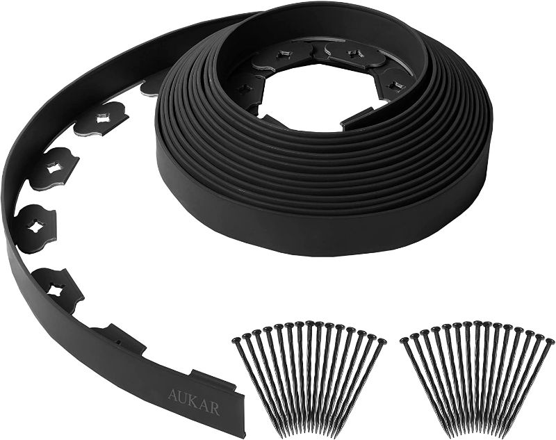 Photo 1 of  AUKAR Landscape Edging Kit 33ft Length No Dig Garden Edging Border – Include 30 Spikes, Decorative Edging for Lawn Landscaping and Flower Gardens (Black) 