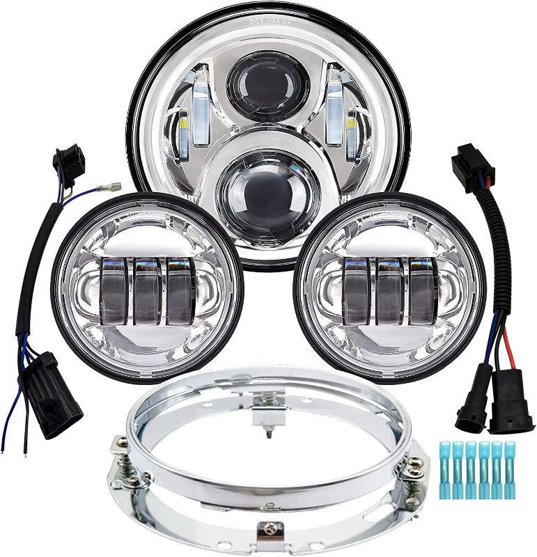 Photo 1 of  AlyoNed 7 inch Motorcycle LED Headlight 4.5" Fog Passing Lights DOT Kit Compatible with Harley Davidson Fat Boy Street Glide Heritage Softail Road King Switchback Electra Glide Ultra Classic Chrome 