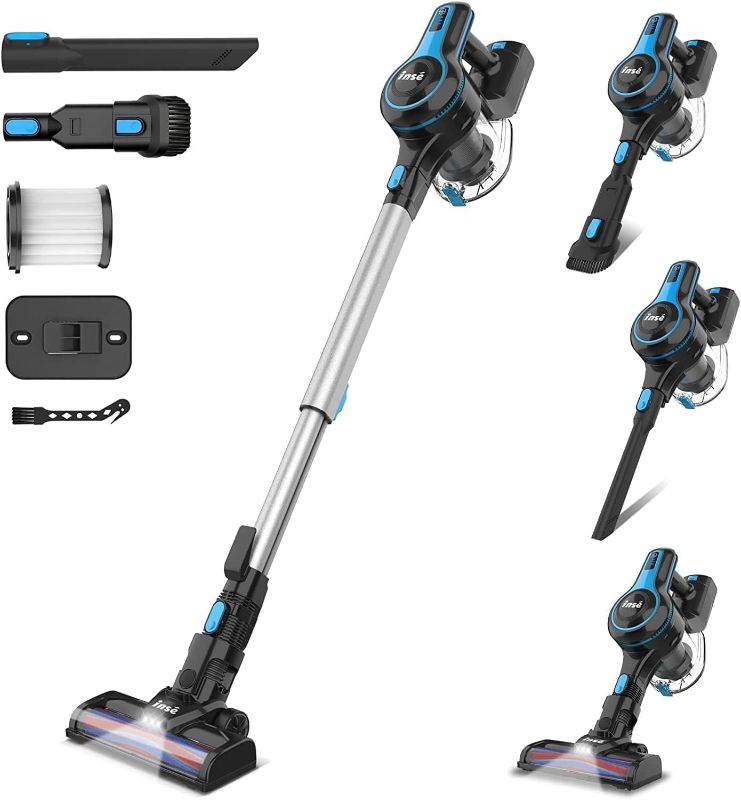 Photo 1 of INSE Cordless Vacuum Cleaner, 6-in-1 Rechargeable Stick Vacuum with 2200 m-A-h Battery, Powerful Lightweight Vacuum Cleaner, Up to 45 Mins Runtime, for Home Hard Floor Carpet Pet Hair-N5S Cobalt
