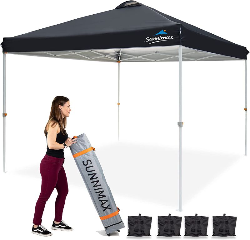 Photo 1 of  SUNNIMAX Canopy Tent,10x10 Pop up Canopy Tents for Parties,Portable Folding Tailgate Tent with Waterproof Roof, Roller Bag,Bonus 4 Sand Bags(10x10FT,Black) 