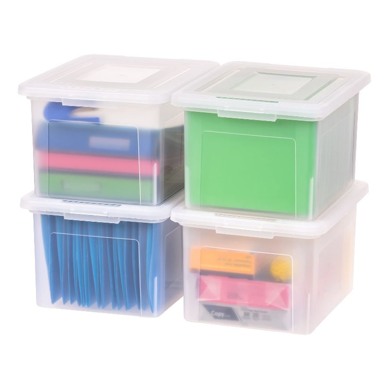 Photo 1 of  IRIS USA Letter & Legal Size Plastic Storage Bin Tote Organizing File Box with Durable and Secure Latching Lid, Stackable and Nestable, 4 Pack, Clear 