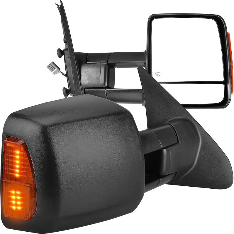 Photo 1 of AUTOSAVER88 Tow Mirrors Compatible with 07-17 Tundra, Power Control Heated Rear View Mirrors, Black Manual Extending and Folding Truck Towing Mirrors w/ Turn Signal
