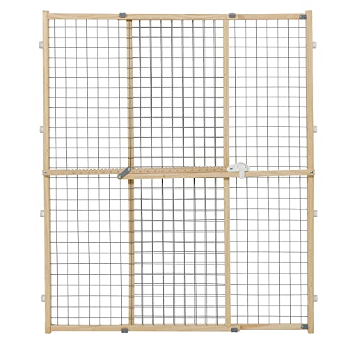 Photo 1 of  New World 50" Extra-Wide & Tall Wire Mesh Wood Pet Gate, Does Not Damage Walls, No Tool Assembly, Features Patented Locking Arm, 44H X 29-50W Inches