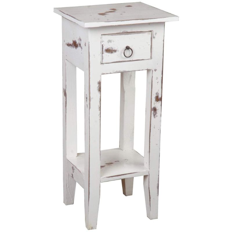 Photo 1 of  Sunset Trading Shabby Chic Cottage Table, Small One Drawer, Heavy distressed whitewash 