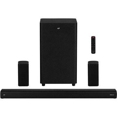 Photo 1 of NOT FUNCTIONAL SOLD FOR PARTS, Monoprice SB-600 Dolby Atmos 5.1.2 Soundbar with Wireless Subwoofer & Wireless Satellite Speakers, HDMI Inputs, eArc, Bluetooth, Toslink, Coax, Remote