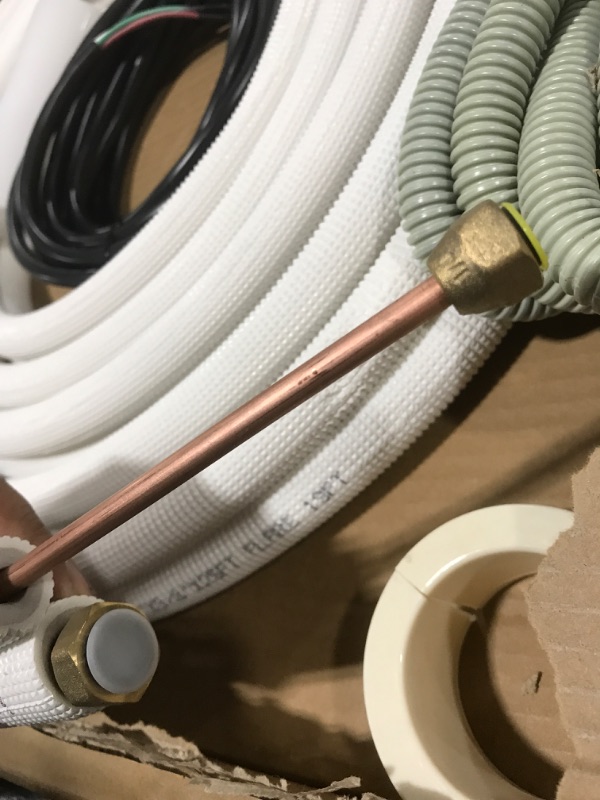 Photo 4 of Wostore 25 Ft. Line Set 1/4&3/8 Inch 3/8" PE for Mini Split Air Conditioner Copper Pipes Insulated Coil HVAC with Fittings 25' x 1/4"-3/8" with nuts and fittings