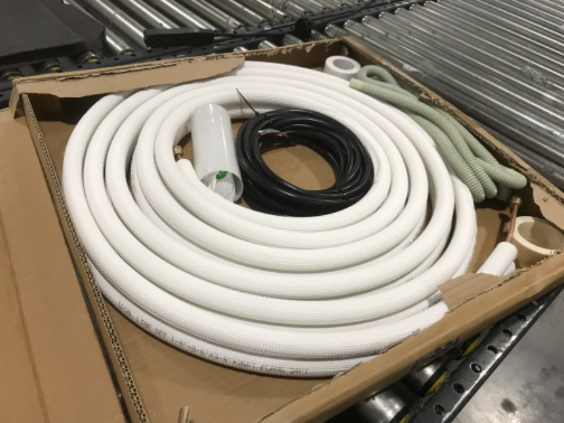 Photo 2 of Wostore 25 Ft. Line Set 1/4&3/8 Inch 3/8" PE for Mini Split Air Conditioner Copper Pipes Insulated Coil HVAC with Fittings 25' x 1/4"-3/8" with nuts and fittings