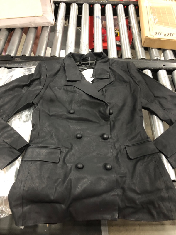 Photo 2 of [BLANKNYC] Womens Double Breasted Long Vegan Leather Blazer Medium Carbon