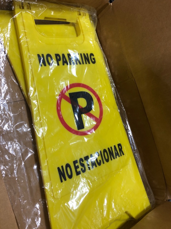 Photo 1 of ANZEKE Two-Sided Fold-Out No Parking Signs, 2Pack Yellow Portable Outdoor Folding Floor Sign, Bilingual Self Standing & Easy to Read Plastic Board for Restaurants and Businesses