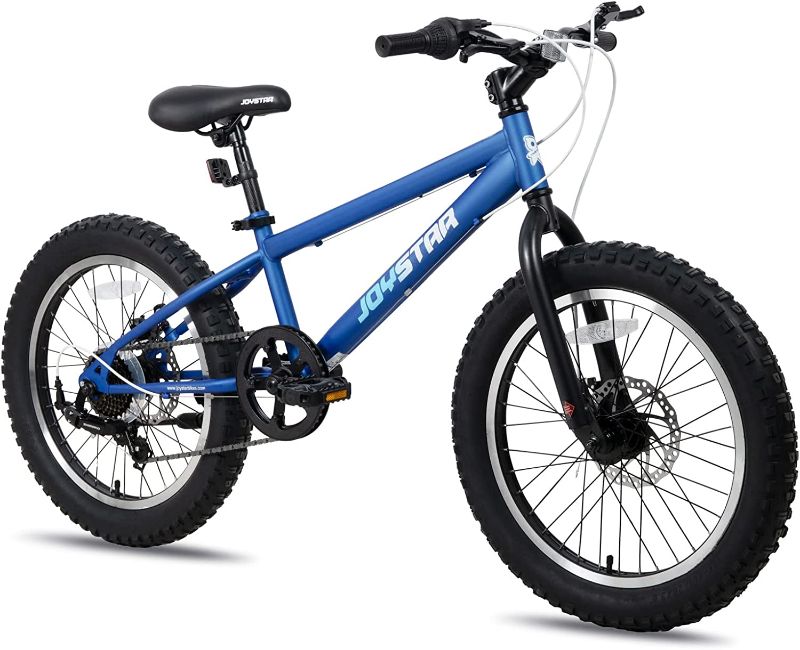 Photo 1 of JOYSTAR 20 Inch Mountain Bike for Kids Ages 7-12 Year Old, 3-Inch Wide Knobby Tires, 7 Speed Shimano Drivetrain, Disc Brakes, Fat Tire Kids Bicycles for Boys Girls

