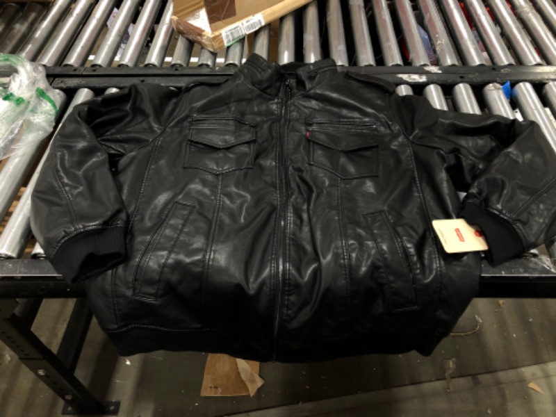 Photo 1 of Levi's Men's Faux Leather Sherpa Aviator Bomber Jacket Big & Tall 3X Tall Black