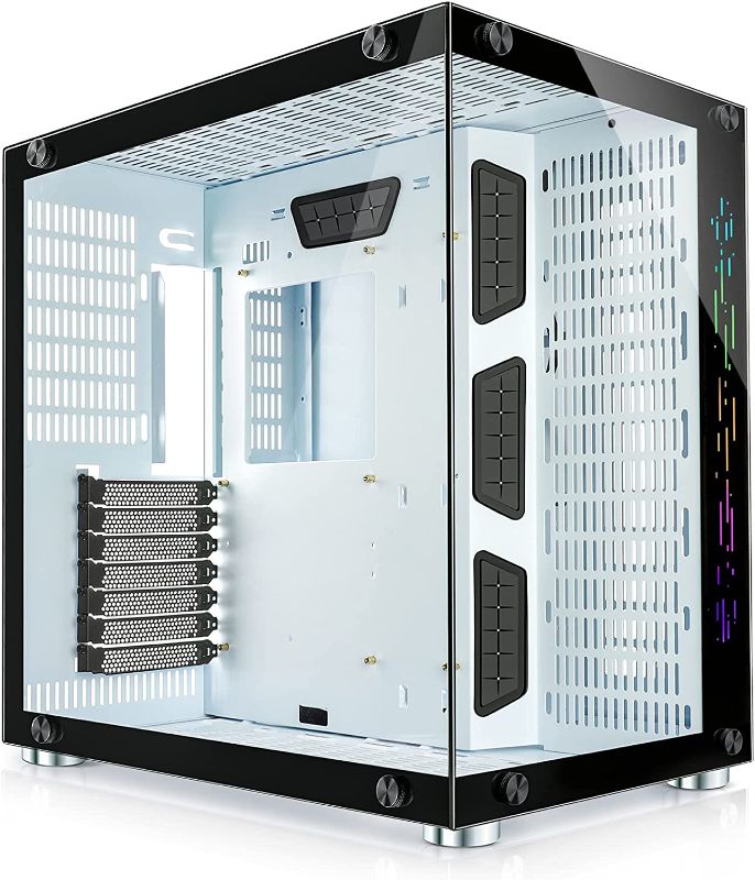 Photo 1 of GIM ATX Mid-Tower Case White Gaming PC Case 2 Tempered Glass Panels & Front Panel RGB Strip Gaming Computer Case Desktop Case USB 3.0 I/O Port, Magnet Dust Filter, Water-Cooling Ready (White-Glass) 