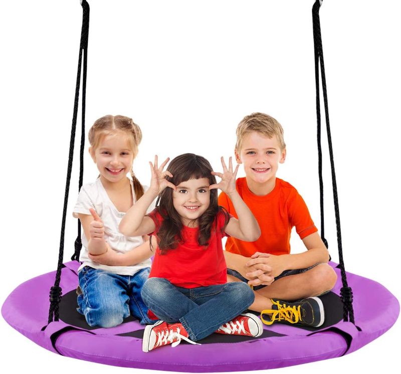 Photo 1 of 40’’ Flying Saucer Tree Swing, Safe and Sturdy Swing for Children W/Easy Assembly, Adjustable Ropes, Ideal for Park Backyard, Playground, and Playroom (Purple)