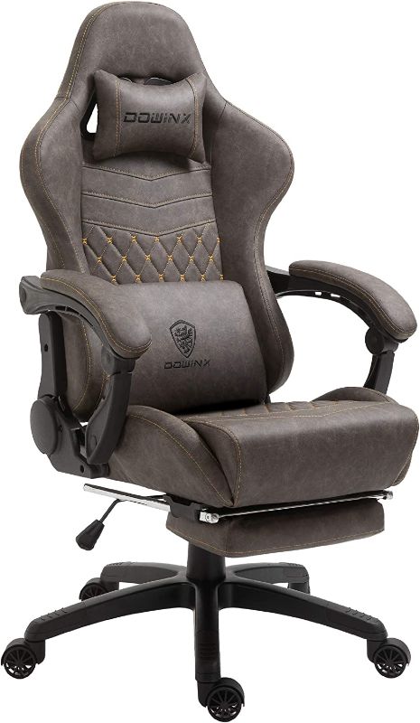 Photo 1 of Dowinx Gaming/Office PC Chair with Massage Lumbar Support, Vintage Style PU Leather High Back Adjustable Swivel Task Chair with Footrest (Brown) 