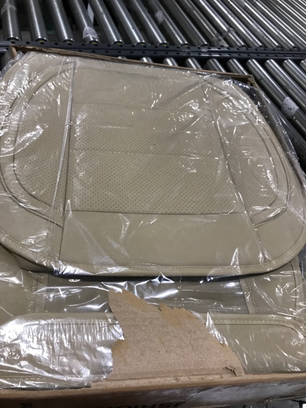 Photo 1 of AOOG Leather Car Seat Covers with Car Backseat Organizer, Universal Automotive Vehicle Seat Cover for Most Sedan SUV Pick-up Truck, Front Pair, Beige FRONT PRIR BEIGE