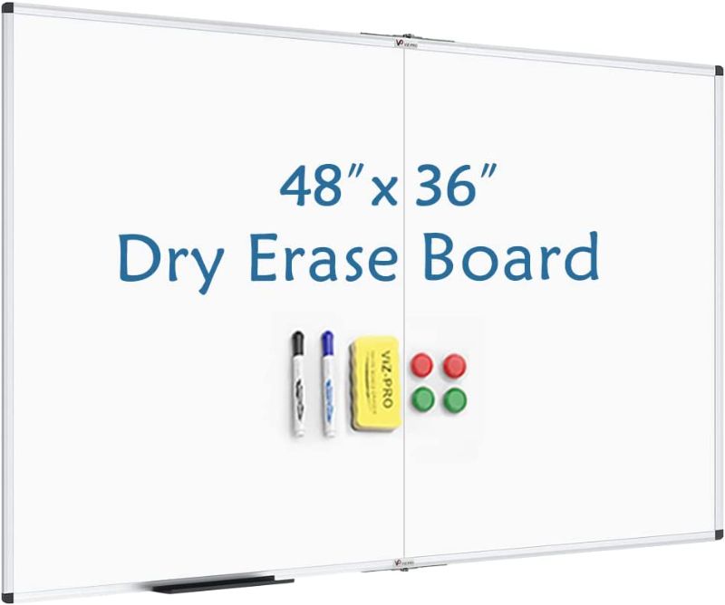 Photo 1 of VIZ-PRO Dry Erase White Board/Magnetic Foldable Whiteboard, 48 X 36 Inches, Silver Aluminium Frame
