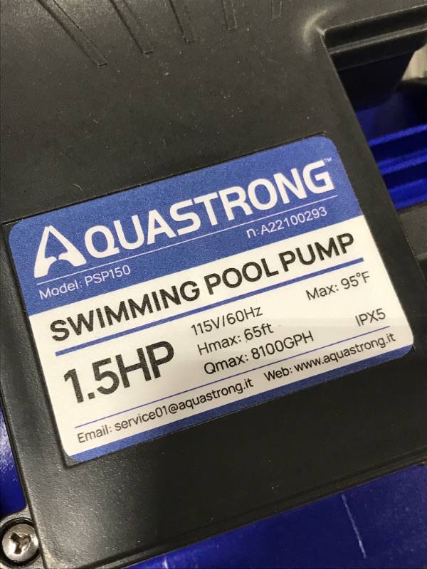 Photo 3 of Aquastrong 1.5 HP In/Above Ground Single Speed Pool Pump, 115V, 8100GPH, High Flow, Powerful Self Primming Swimming Pool Pumps with Filter Basket