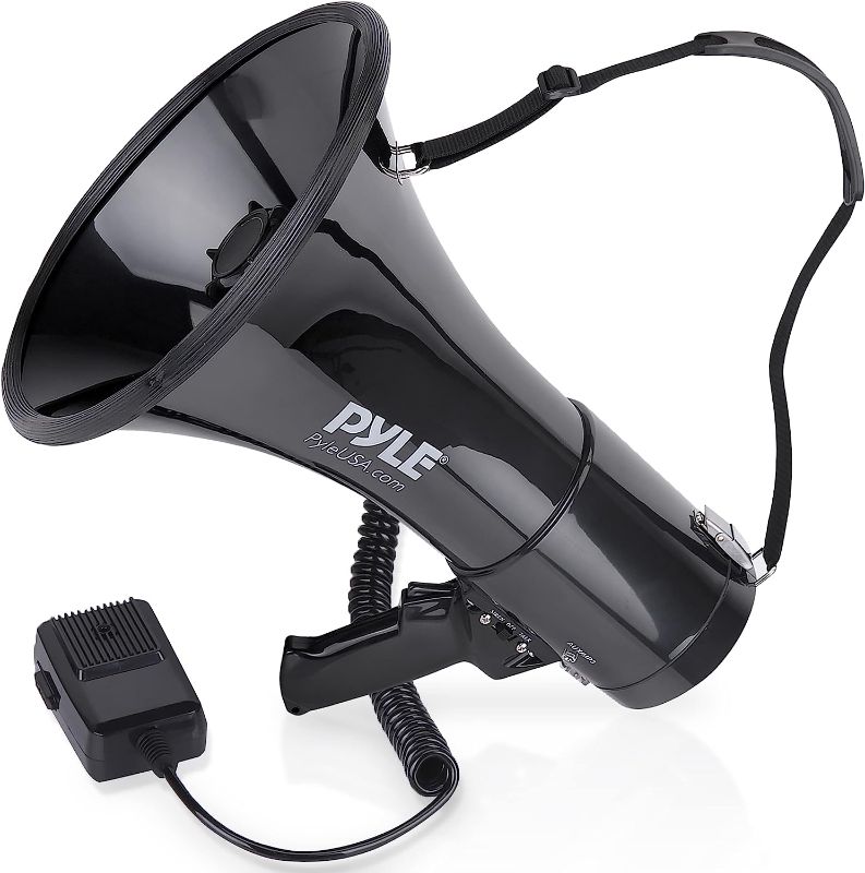 Photo 1 of Pyle Megaphone Speaker PA Bullhorn with Built-in Siren 50 Watts & Adjustable Volume Control Ideal for Football, Baseball, Hockey, Cheerleading Fans & Coaches or for Safety Drills - PMP53IN
