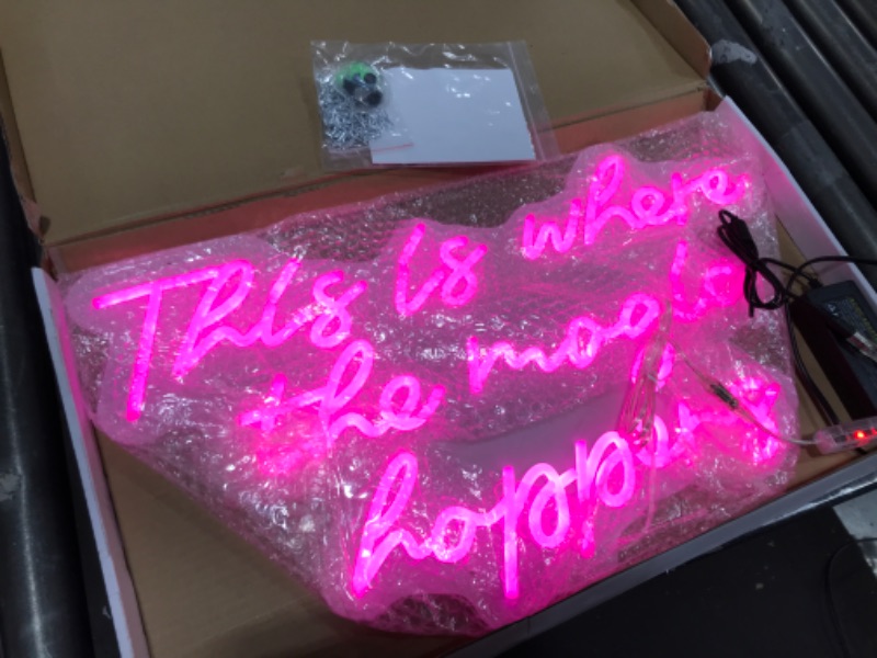 Photo 2 of  Fukemara Large Neon Sign This is Where The Magic Happens Led Neon Sign,Neon Light for Bachelorette Party Birthday Wedding Engagement Party Bar Pub Club Wall Hanging Decoration,Pink,Pink-60x34cm 