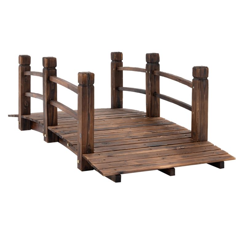 Photo 1 of  Outsunny 5 ft Wooden Garden Bridge Arc Stained Finish Footbridge with Railings for your Backyard, Stained Wood 