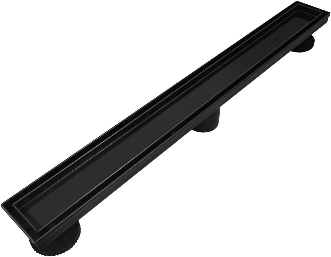 Photo 1 of  Neodrain 24-Inch Linear Shower Drain,with 2-in-1 Flat & Tile Insert Shiny Black Cover, Rectangle Shower Floor Drain, Floor Shower Drain with Adjustable Leveling Feet, Hair Strainer 