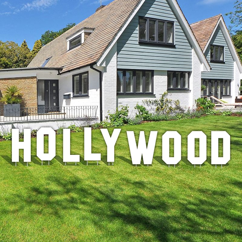 Photo 1 of 18-Inch Hollywood Yard Sign Letters with Stakes by VictoryStore, Solid White Corrugated Plastic Lawn Letters, Non-Printed, American Made, 9 Letters 