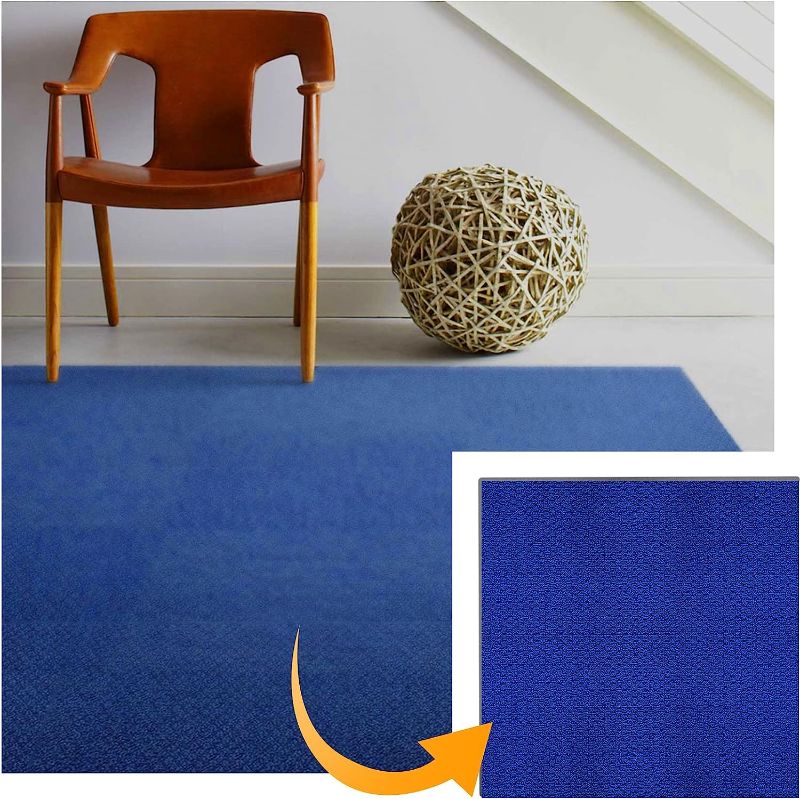 Photo 1 of  Matace Removable Square Carpet Tile, Durable Berber Surface, Non Adhesive Non Slip Backing with Padding, 20x20 DIY Install, Machine Washable, Rec for Living Room, Basement and More (Navy Blue) 12 TILES