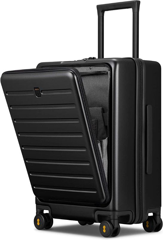 Photo 1 of  LEVEL8 Road Runner Carry On Luggage, 20-Inch Lightweight PC Hardside Suitcase, Spinner Luggage with Front Pocket, Double TSA Locks - Black 
