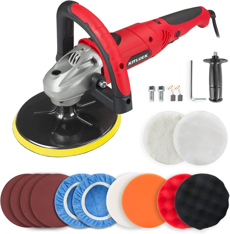 Photo 1 of  KITLUCK Buffer Polisher, 7 Inch Rotary Polisher For Car Detailing, 7.5A 900W 6 Variable Speed Car Buffer Machine 4300RPM, 5/8"-11UNF, With Foam/Wool Pad Kit For Car Polishing, Buffing, Waxing, Sanding 