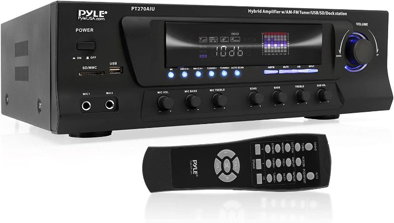 Photo 1 of Pyle Home 300W Digital Stereo Receiver System - AM/FM Qtz. Tuner, USB/SD Card MP3 Player & Subwoofer Control, A/B Speaker, IPhone MP3 Input with Karaoke, Cable & Remote - PT270AIU
