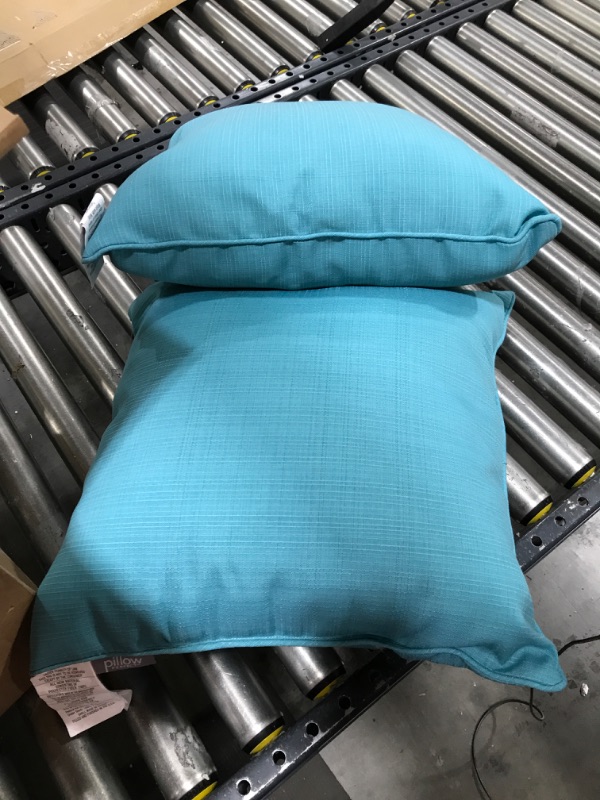 Photo 2 of 2 PACK Pillow Perfect Forsyth Solid Indoor/Outdoor Pillow, Plush Fiber Fill, Weather and Fade Resistant, Turquoise, Throw 18.5"x18.5" Blue 18.5" x 18.5"