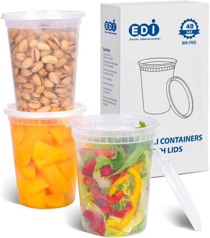 Photo 1 of  EDI [32 OZ, 50 Sets] Plastic Deli Food Storage Containers with Airtight Lids | Microwave-, Freezer-, Dishwasher-Safe | BPA Free | Heavy-Duty | Meal Prep | Leakproof | Recyclable 