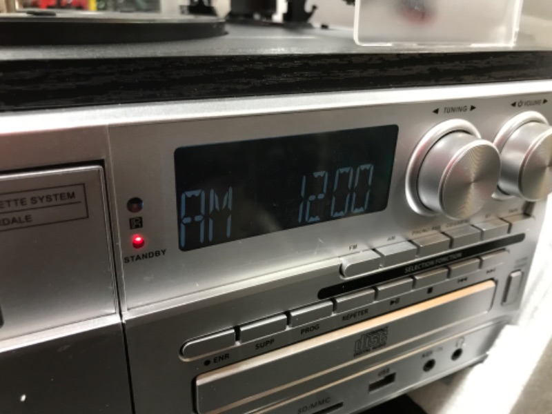 Photo 1 of MUSITREND 9 in 1 Record Player 3 Speed Vinyl Turntable with Bluetooth AM FM Raido Cassette CD USB SD Play Bulit-in Stereo Speakers Aux in RCA Line Out (Black)