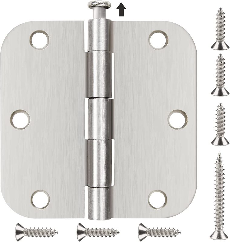 Photo 1 of 24 Pack Rounded Brushed/Satin Nickel Door Hinges 3.5" x 3.5 Inch Interior 3 1/2 Inch Door Hinges for Doors Furniture Outdoor Heavy Duty Gate Garden House Home Hallway Upstairs Cabinet Storage Hinges 