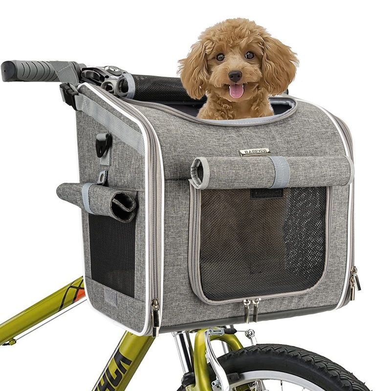 Photo 1 of  BABEYER Dog Bike Basket, Expandable Soft-Sided Pet Carrier Backpack with 4 Open Doors, 4 Mesh Windows for Small Dog Cat Puppies - Grey 