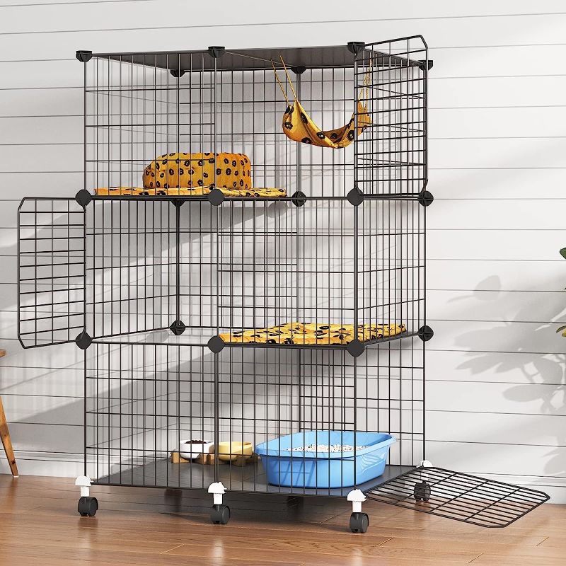 Photo 1 of 3-Tier Cat Cage Indoor Removable Kennels Detachable Metal WireCat Playpen Crate Large Exercise Place Ideal for 1-2 Cat
