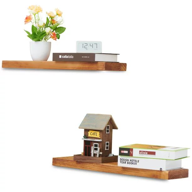 Photo 1 of 2 Pack 24" Solid Cedar Wood Floating Shelves, Brushed Finish, Wall Mounted for Home Living Room Bathroom 2-PACK-24IN Antique