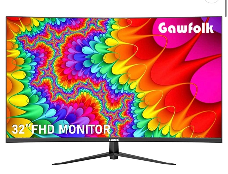 Photo 1 of Gawfolk 32 Inch Computer Monitor, Ultra-Thin Zero Frame, Full HD 1920 x 1080p Curved Display, HDMI/VGA, Home Office Business PC Monitor