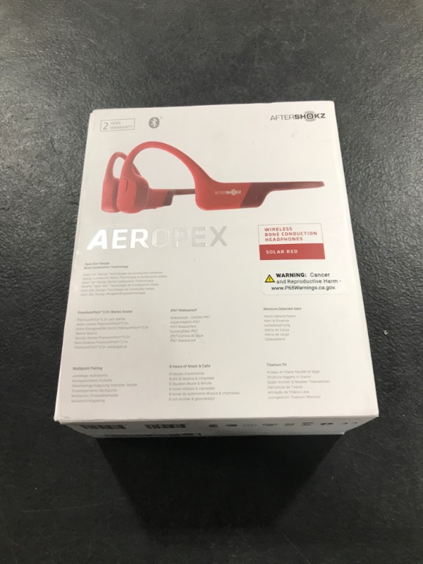 Photo 5 of Aftershokz Aeropex (Rebranded as Shokz OpenRun) - Open-Ear Bluetooth Bone Conduction Sport Headphones - Sweat Resistant Wireless Earphones for Workouts and Running - Built-in Mic Solar Red