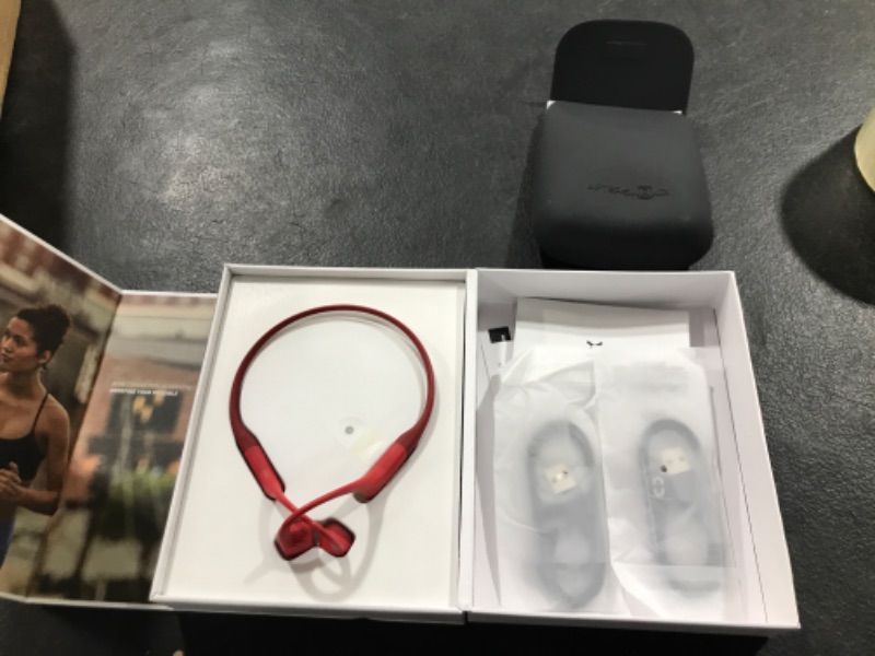 Photo 2 of Aftershokz Aeropex (Rebranded as Shokz OpenRun) - Open-Ear Bluetooth Bone Conduction Sport Headphones - Sweat Resistant Wireless Earphones for Workouts and Running - Built-in Mic Solar Red