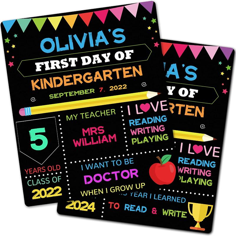 Photo 1 of First & Last Day of School Board, 10x12 Inch Back to School Sign for Kids Girls Boys, Double Sided My 1st Day of School Chalkboard Sign Photo Prop, Wooden 1st Day Boards of Preschool Kindergarten